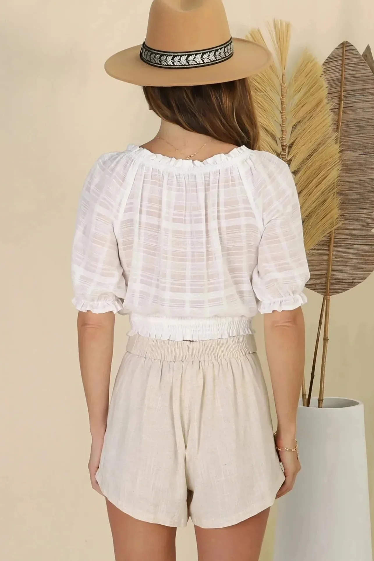 Nadiya Crop - Adjustable Neck and Hemline Crop with Pleating Details in White>Salty Crush Online