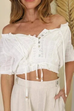 Nadiya Crop - Adjustable Neck and Hemline Crop with Pleating Details in White><noscript><img width=