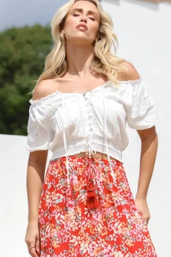 Nadiya Crop - Adjustable Neck and Hemline Crop with Pleating Details in White><noscript><img width=