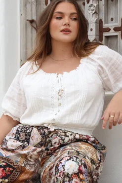 Nadiya Crop - Adjustable Neck and Hemline Crop with Pleating Details in White><noscript><img width=
