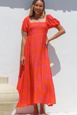Nani Midi Dress - Milkmaid Neckline Dress with Short Sleeves in Sallio Print>Salty Crush