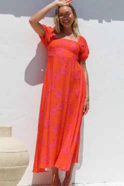 Nani Midi Dress - Milkmaid Neckline Dress with Short Sleeves in Sallio Print><noscript><img width=