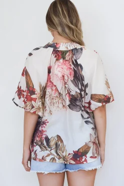 Nayra Blouse - Mandarin Collar Buttoned Down with Puff Sleeves in Leonor Print><noscript><img width=