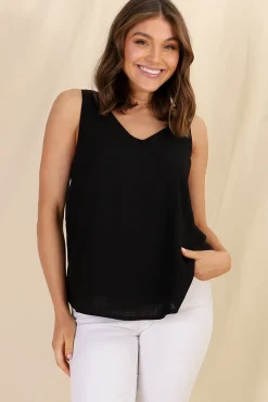 Neide Top - High Low Scoop Hem Sleeveless Top in Black>Salty Crush Sale