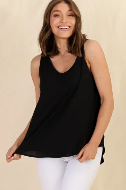 Neide Top - High Low Scoop Hem Sleeveless Top in Black><noscript><img width=