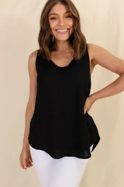 Neide Top - High Low Scoop Hem Sleeveless Top in Black><noscript><img width=