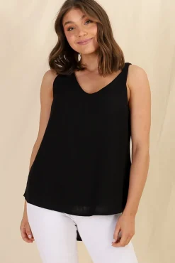 Neide Top - High Low Scoop Hem Sleeveless Top in Black><noscript><img width=