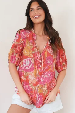 Neo Blouse - High Frill Collar Button Down Shirt in Mirella Print><noscript><img width=