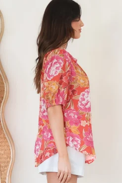 Neo Blouse - High Frill Collar Button Down Shirt in Mirella Print><noscript><img width=