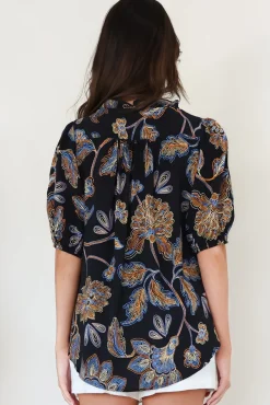 Neo Blouse - High Frill Collar Button Down Shirt in Enchanted Ink Print><noscript><img width=