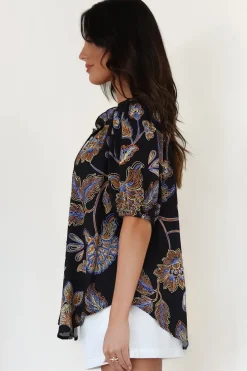 Neo Blouse - High Frill Collar Button Down Shirt in Enchanted Ink Print><noscript><img width=