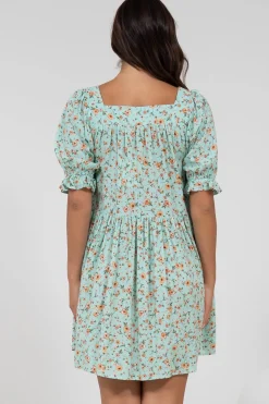 Nola Mini Dress - Square Neckline Babydoll Dress in Minty Print><noscript><img width=
