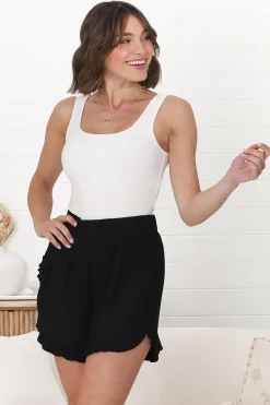 Nolan Shorts - High Waist Frill Hemline Shorts with Pockets in Black><noscript><img width=