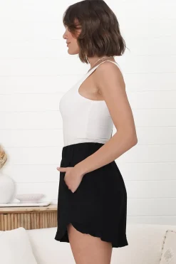 Nolan Shorts - High Waist Frill Hemline Shorts with Pockets in Black><noscript><img width=