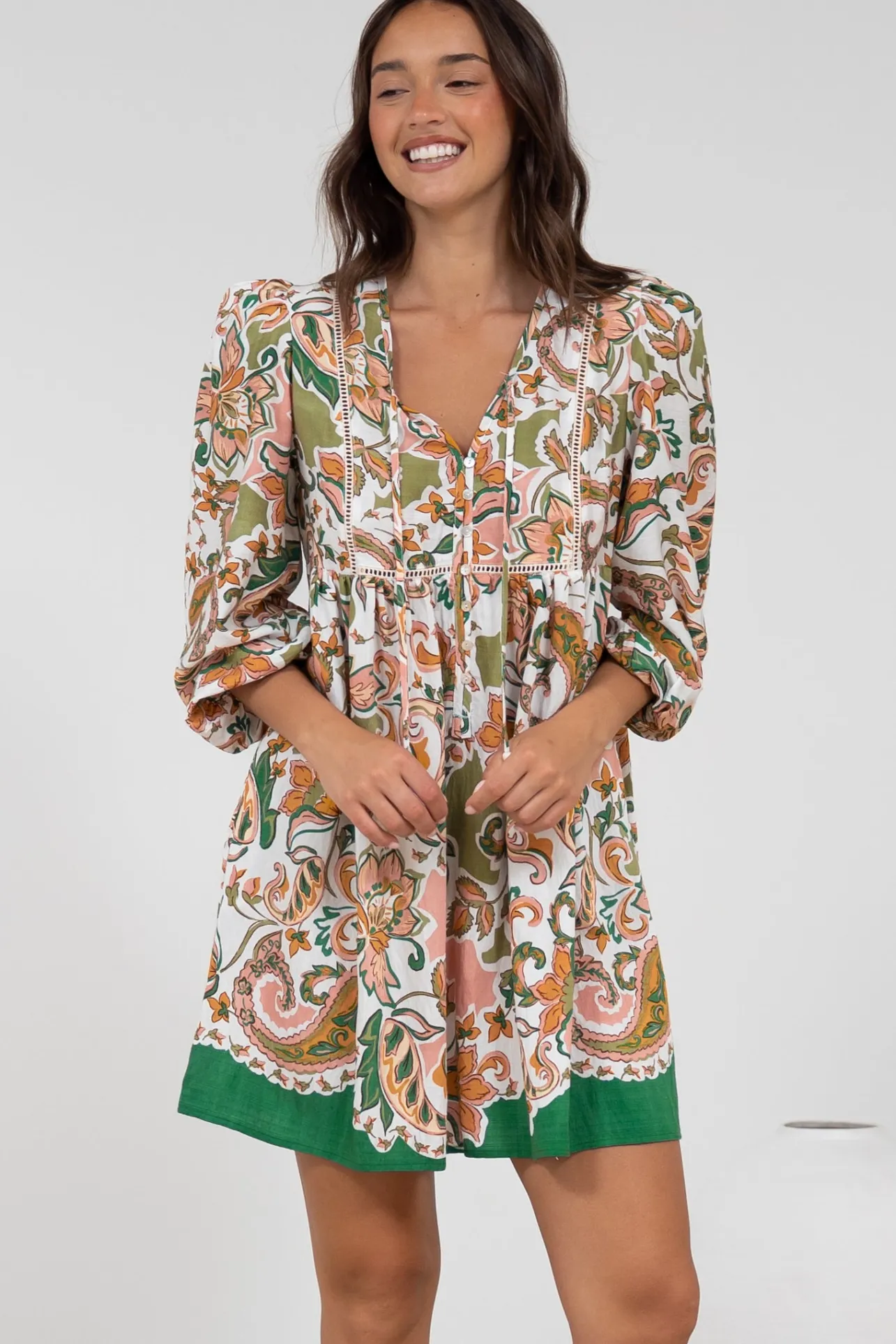 Nora Mini Dress - Long Sleeve Baby Doll Dress in Marcia Print>Salty Crush Online