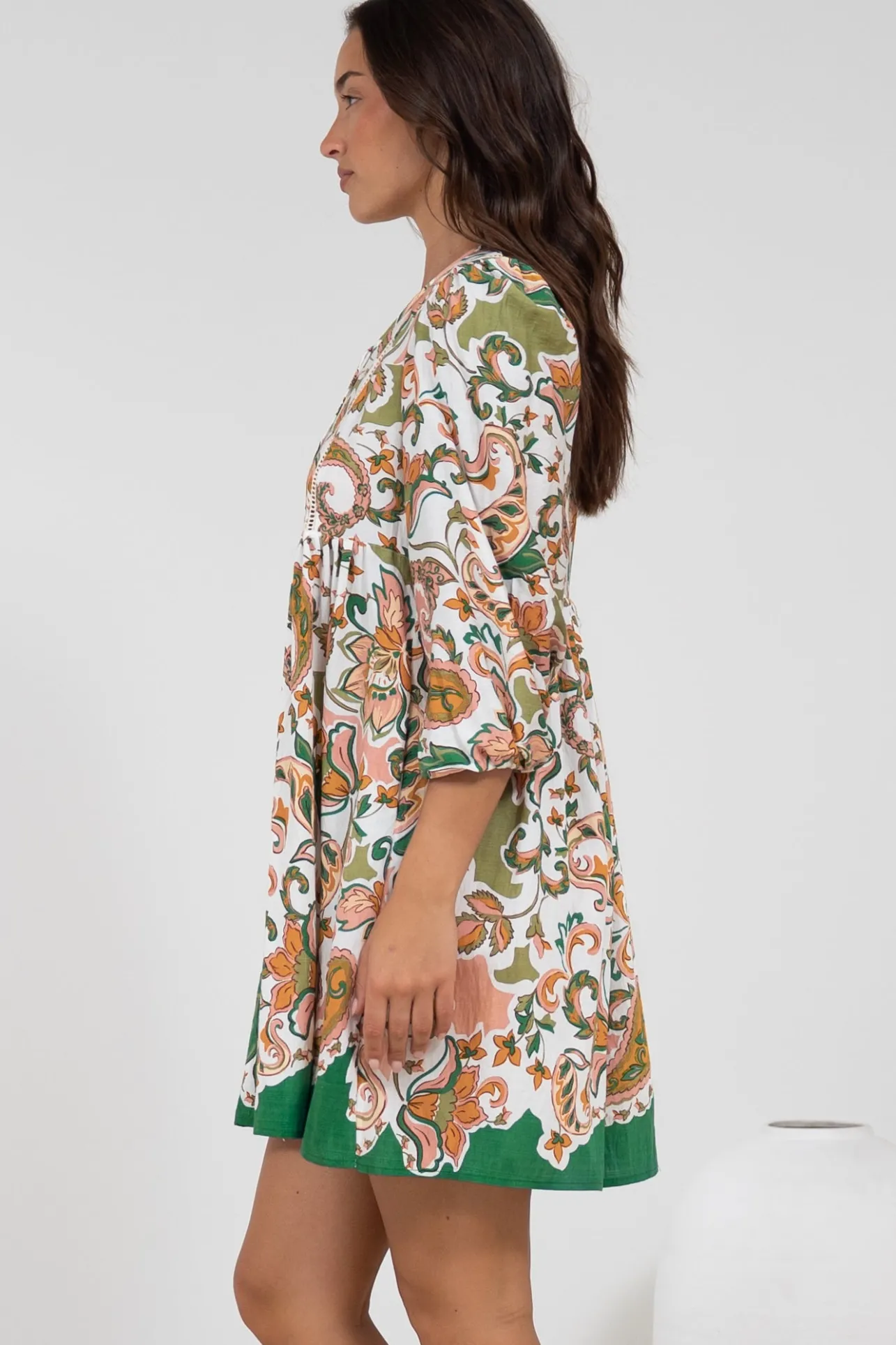 Nora Mini Dress - Long Sleeve Baby Doll Dress in Marcia Print>Salty Crush Online