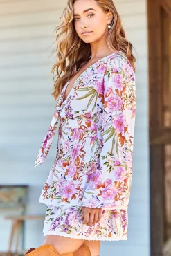 North Mini Dress - Deep V-Neck A-Line Dress with Lace Trims in Acadia Print><noscript><img width=
