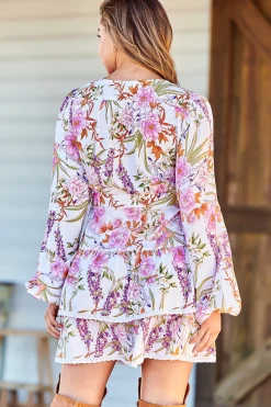 North Mini Dress - Deep V-Neck A-Line Dress with Lace Trims in Acadia Print><noscript><img width=