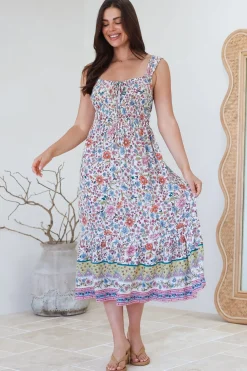 Nyra Midi Dress - Thick Strap Tie at Neckline A-Line Sun Dress in Scottie Print>Salty Crush Best