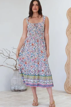 Nyra Midi Dress - Thick Strap Tie at Neckline A-Line Sun Dress in Scottie Print><noscript><img width=