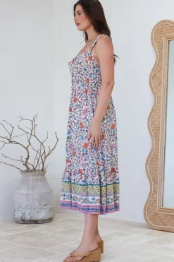 Nyra Midi Dress - Thick Strap Tie at Neckline A-Line Sun Dress in Scottie Print><noscript><img width=