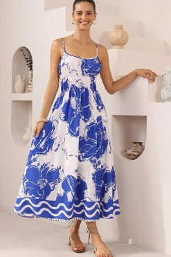 Odelia Midi Dress - Gathered and Defined Bodice Sun Dress in Katiya Print>Salty Crush Sale