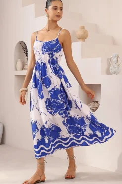 Odelia Midi Dress - Gathered and Defined Bodice Sun Dress in Katiya Print><noscript><img width=