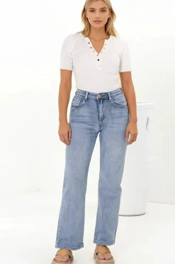 Pacey Jeans - High Waisted Straight Leg Jeans in Light Denim><noscript><img width=