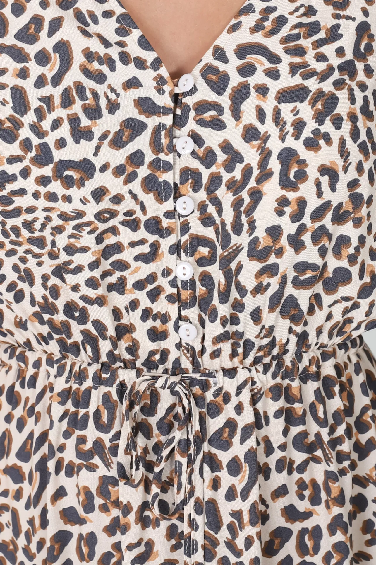 Perrie Maxi Dress - V Neck 3/4 Sleeve Dress with Pull Tie Waist in Leopard Print>Salty Crush Best
