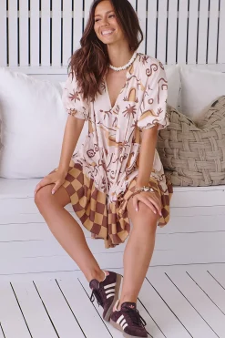 Petal Mini Dress - Tiered Smock Dress in Tuscan Sands Print><noscript><img width=