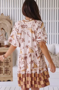Petal Mini Dress - Tiered Smock Dress in Tuscan Sands Print><noscript><img width=