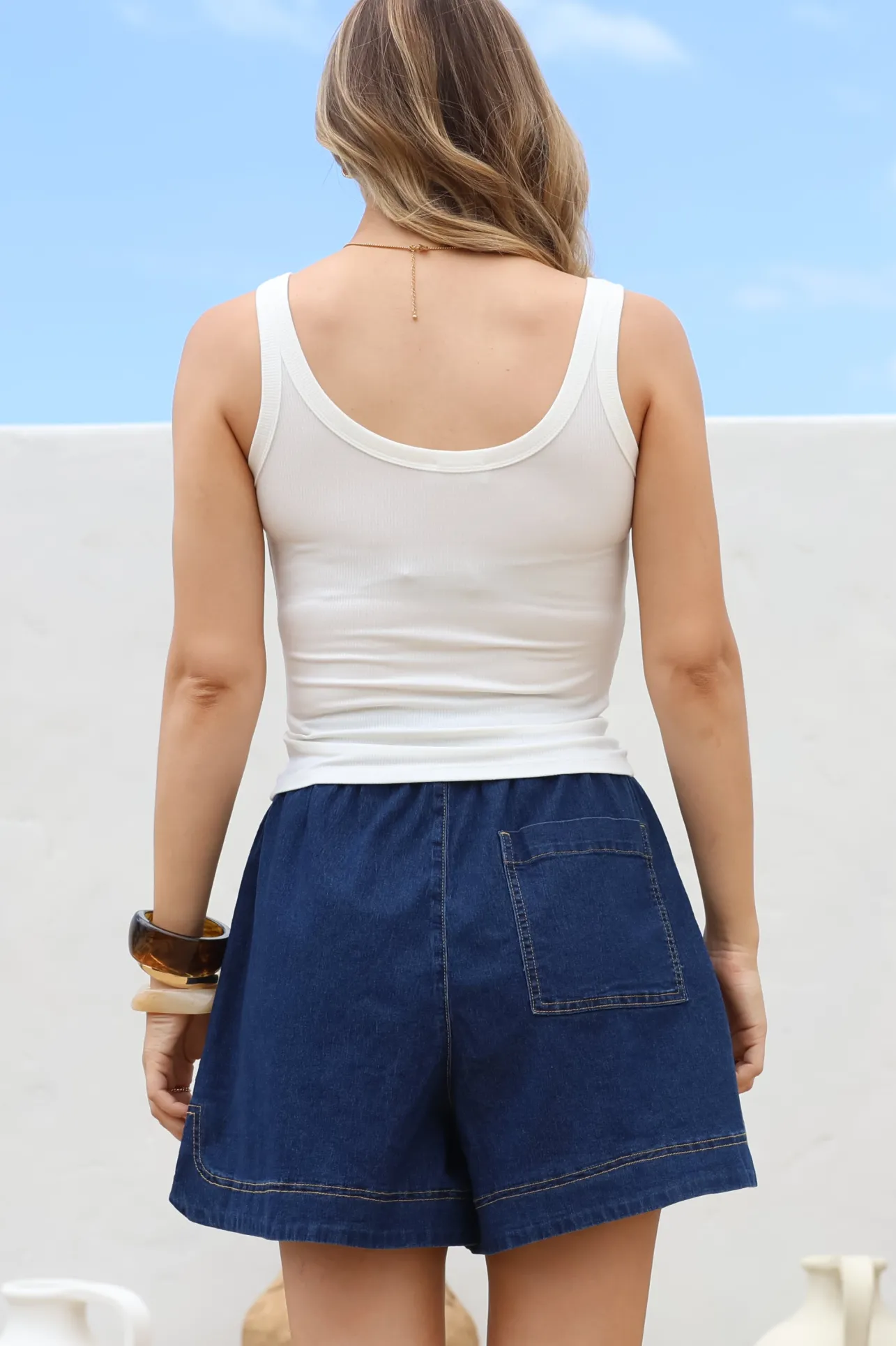 Phaedra Singlet Top - Ribbed Scooped Neck Singlet in White>Salty Crush Best