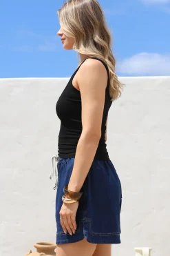 Phaedra Singlet Top - Ribbed Scoop Neck Singlet in Black><noscript><img width=