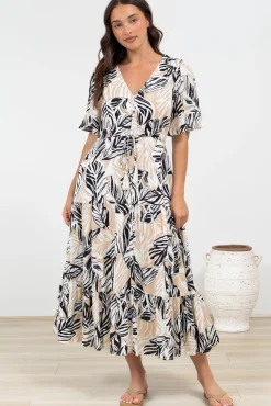 Phinny Maxi Dress - V-Neck Tiered Dress with Pull Tie Waist in Chicago Print><noscript><img width=