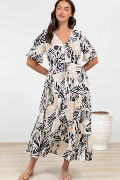 Phinny Maxi Dress - V-Neck Tiered Dress with Pull Tie Waist in Chicago Print><noscript><img width=