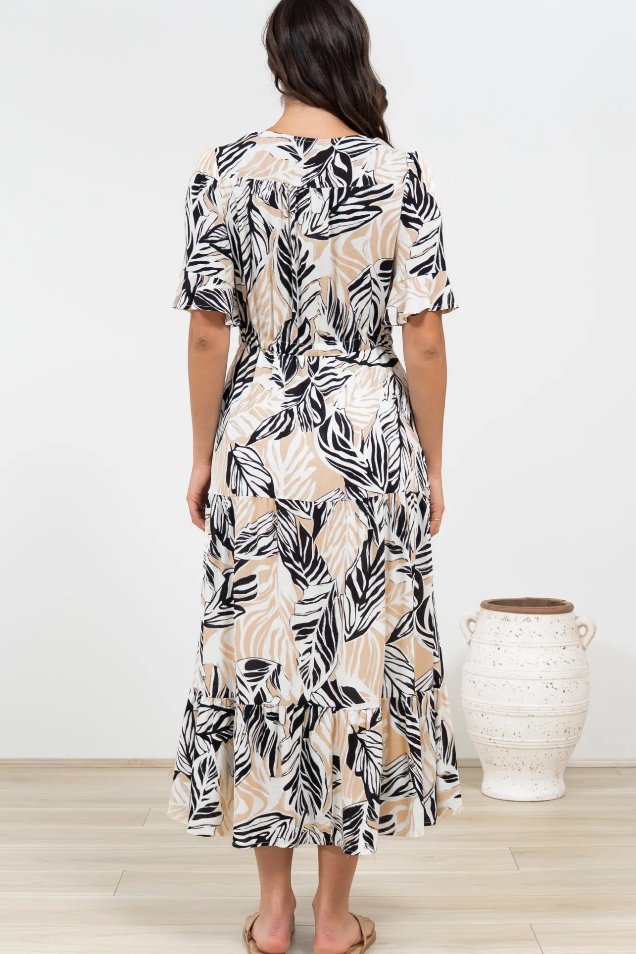 Phinny Maxi Dress - V-Neck Tiered Dress with Pull Tie Waist in Chicago Print>Salty Crush Outlet
