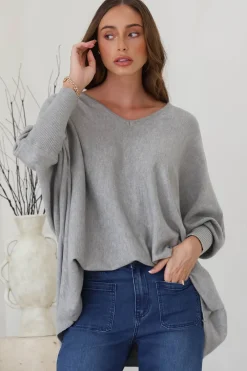 Pier Jumper - Oversized Batwing Knit Jumper in Grey><noscript><img width=