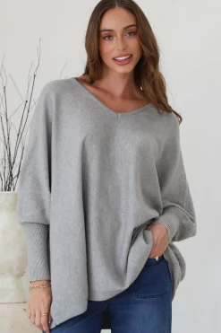 Pier Jumper - Oversized Batwing Knit Jumper in Grey><noscript><img width=