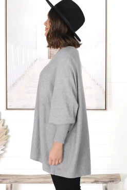 Pier Jumper - Oversized Batwing Knit Jumper in Grey><noscript><img width=