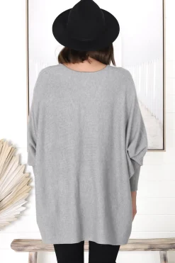 Pier Jumper - Oversized Batwing Knit Jumper in Grey><noscript><img width=