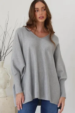 Pier Jumper - Oversized Batwing Knit Jumper in Grey><noscript><img width=