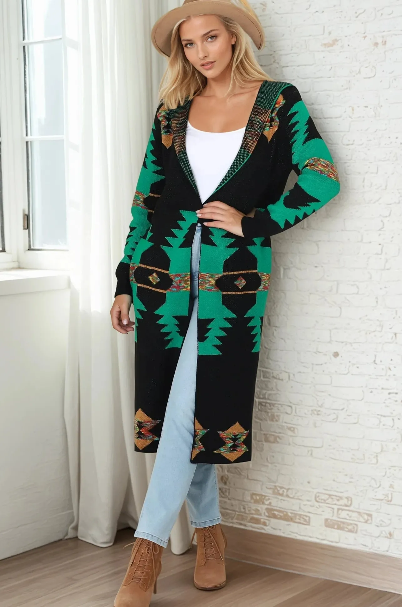 Quest Cardigan - Hooded Long Line Graphic Cardigan in Black>Salty Crush New