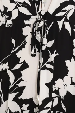 Rachel Maxi Dress - V-Neck 3/4 Sleeve Pull Tie Waist Tiered Dress in Kacia Print Black><noscript><img width=