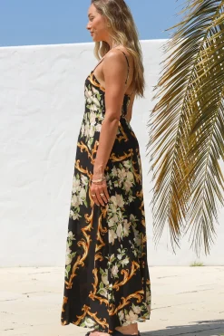 Radley Maxi Dress - Empire Line Sun Dress with Adjustable Straps in Evana Print Black><noscript><img width=