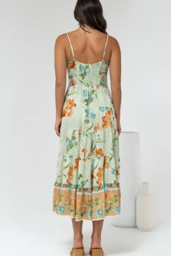 Raya Midi Dress - Adjustable Strap Tiered Sun Dress in Noriko Print><noscript><img width=