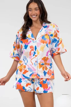 Remira Shirt - Collared Boxy Cut Short Sleeve Shirt in Isadora Print><noscript><img width=