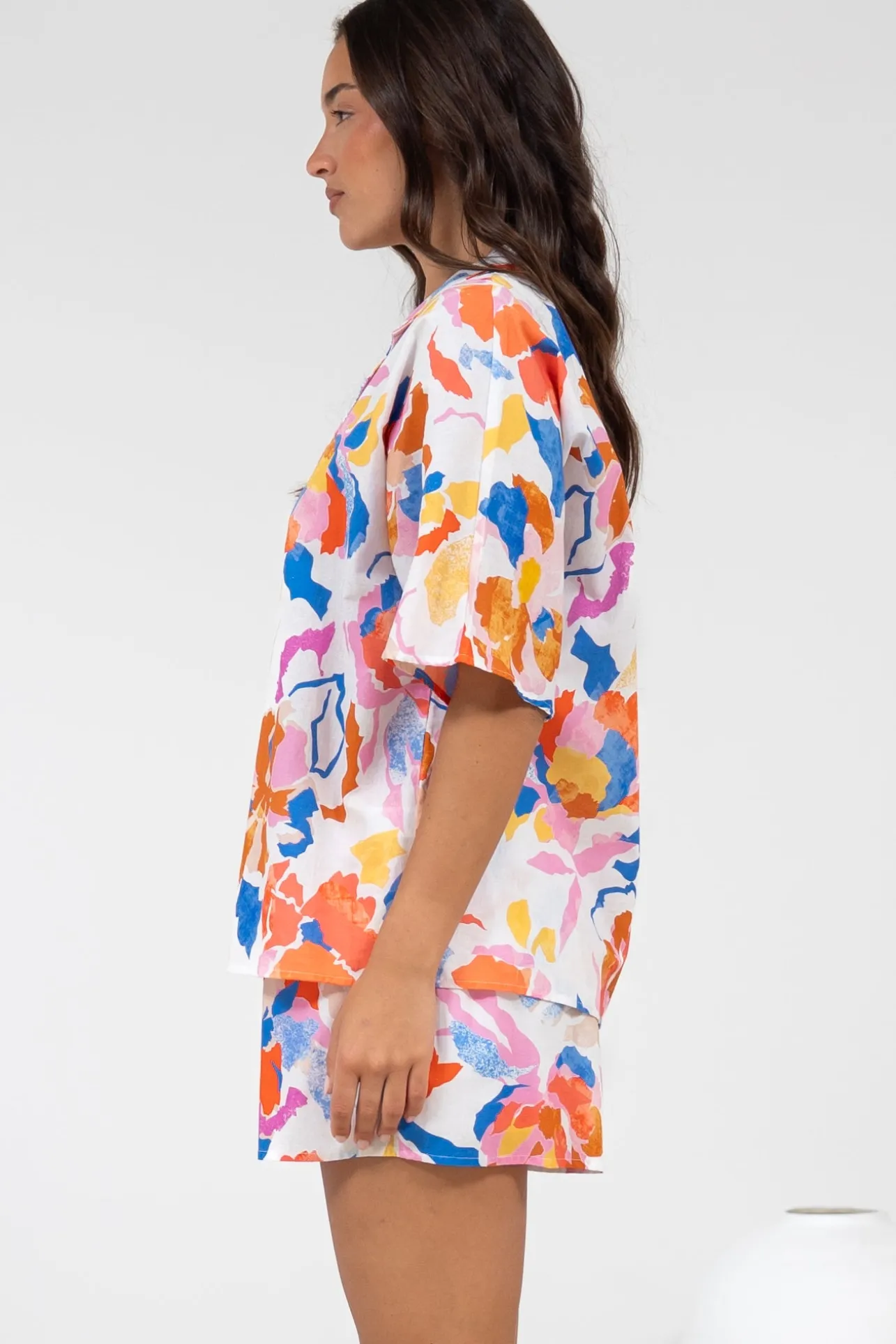 Remira Shirt - Collared Boxy Cut Short Sleeve Shirt in Isadora Print>Salty Crush Best