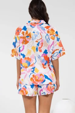 Remira Shirt - Collared Boxy Cut Short Sleeve Shirt in Isadora Print><noscript><img width=