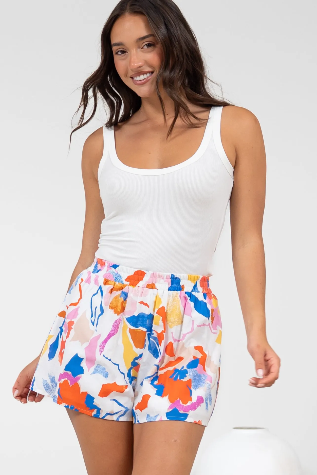 Remira Shorts - High Waisted Short with Elasticated Waistband in Isadora Print>Salty Crush Outlet