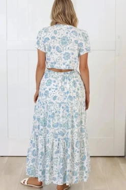 Riba Midi Dress - Button Down Tiered Dress with Cut Out Back in Makenna Print><noscript><img width=